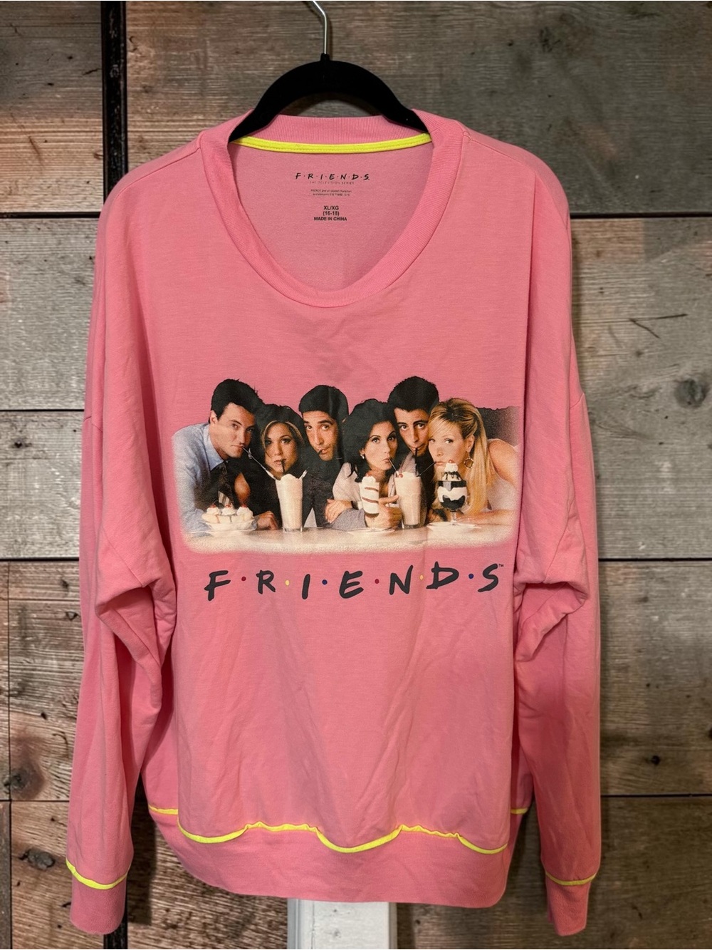 Friends TV Show Milkshake Diner Sweatshirt Pink Y2K Nostalgia Oversized XL 16 18
